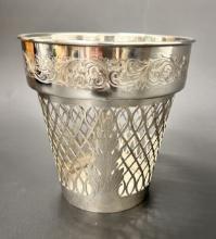 Reticulated and Etched Sterling Silver Cache Pot/Planter