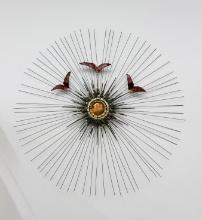 Brutalist Wall Sculpture Sunburst w/Birds