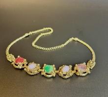 1950's Slide Type Art Glass Necklace Dragon Breath Faux Opals