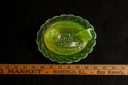 Antique Uranium Vaseline Glass Hen by Mosser