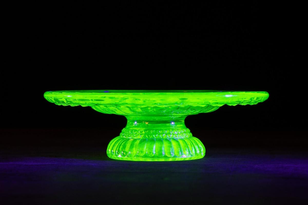 Opalescent Uranium Glass Pedestal Dish