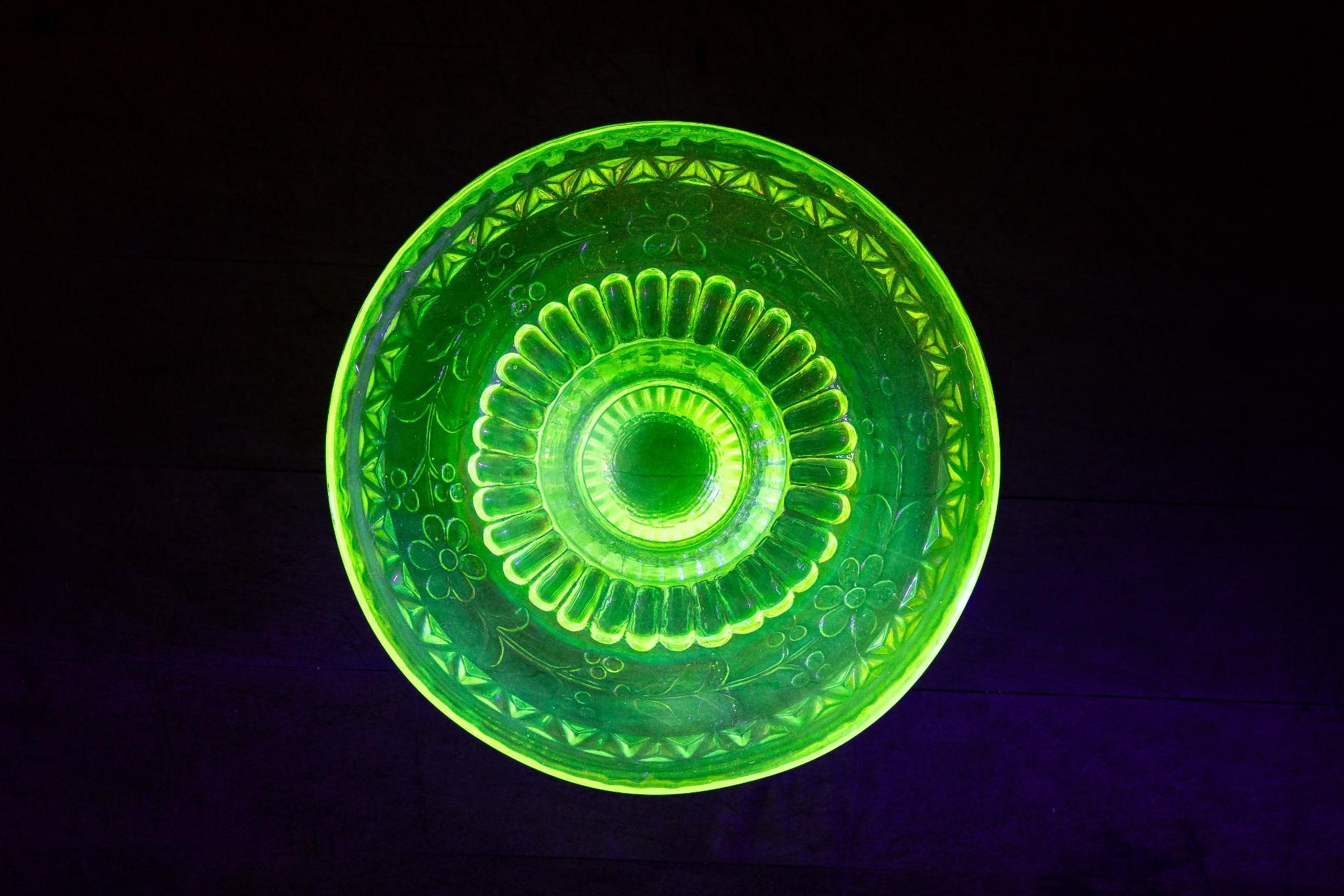 Opalescent Uranium Glass Pedestal Dish