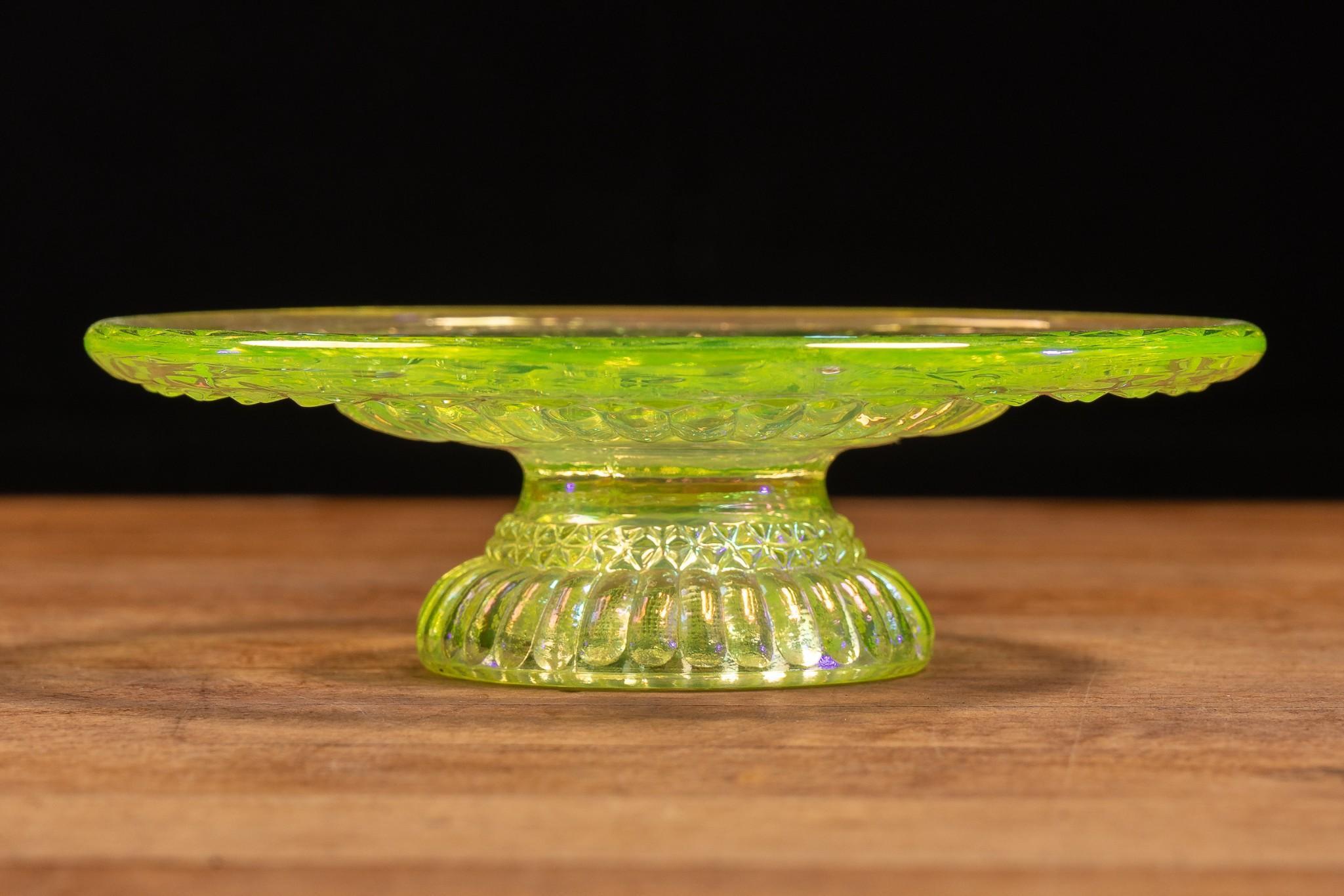 Opalescent Uranium Glass Pedestal Dish