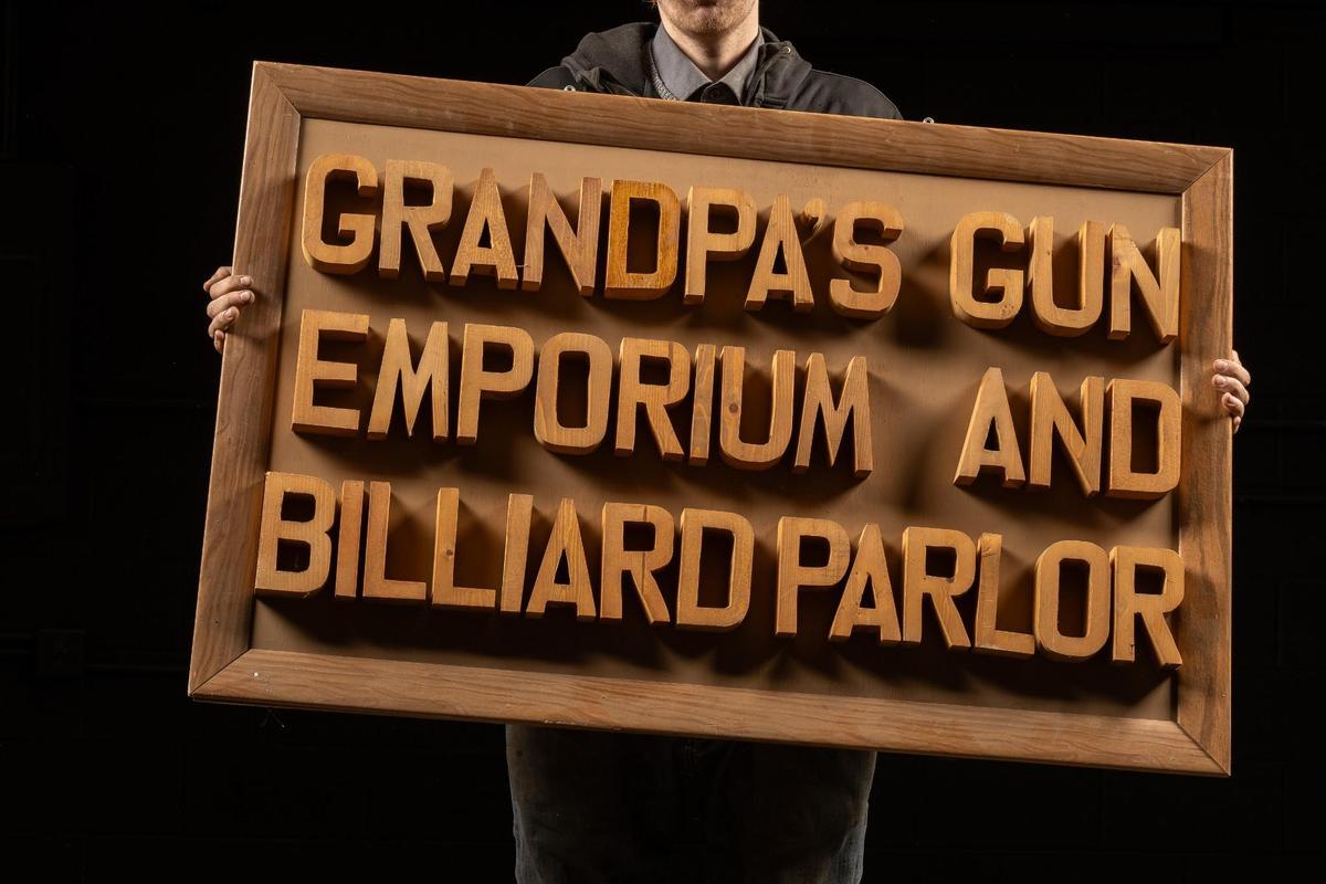 Vintage Folk Art Grandpa's Gun Emporium Wooden Sign