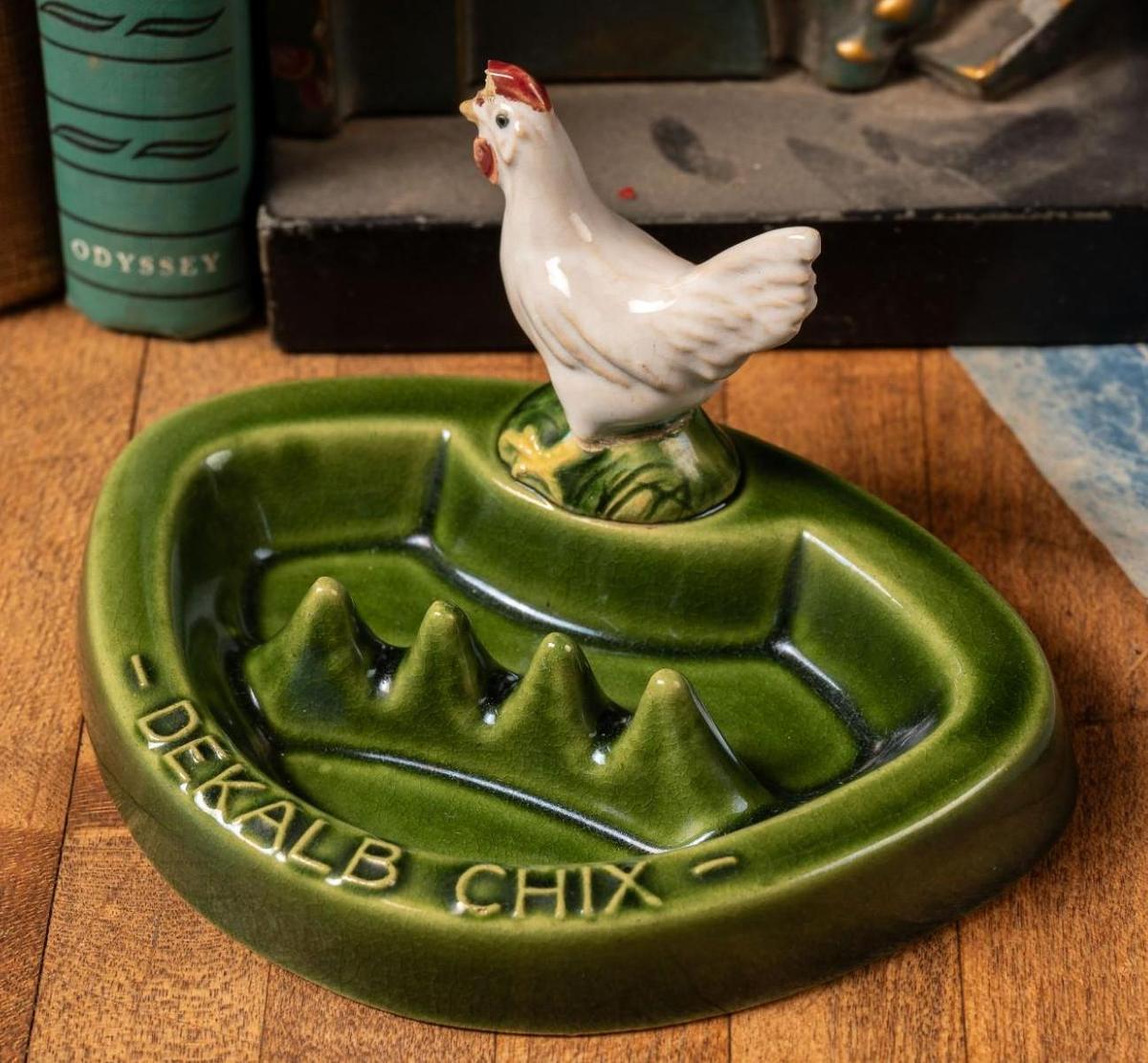 Vintage DeKalb Chix Agriculture Porcelain Ashtray