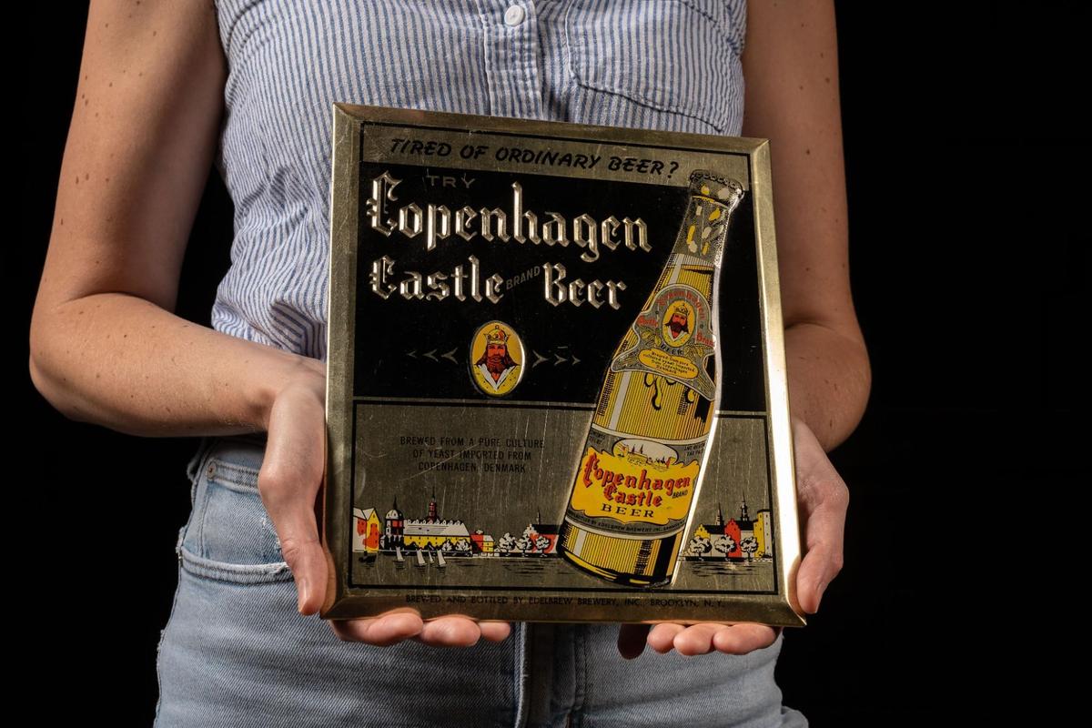 Vintage Copenhagen Tin Over Cardboard Castle Beer Sign