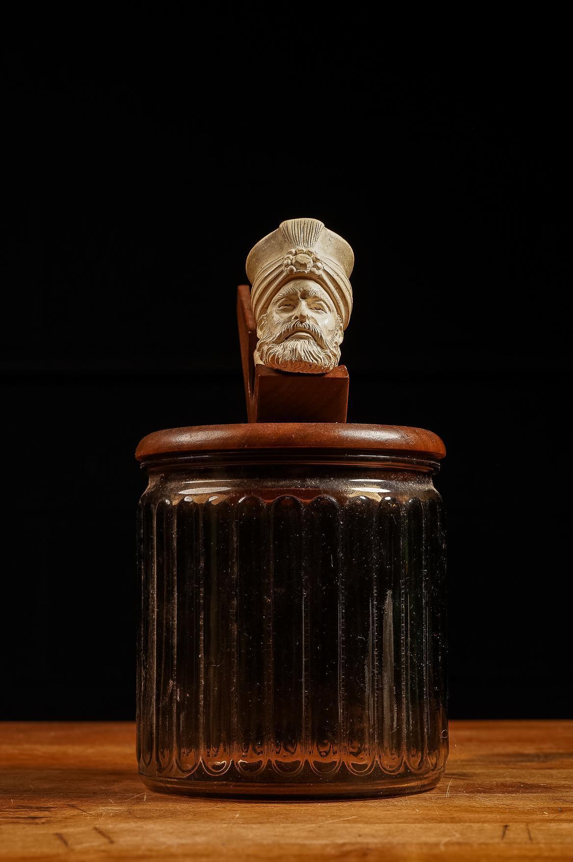 Turkish Man Meerschaum Pipe and Tobacco Jar