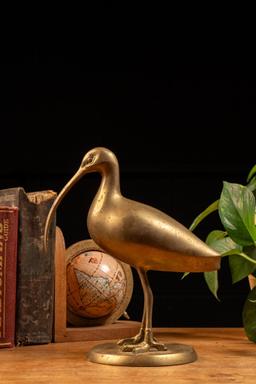 Mid Century Brass Ibiss Sculpture on Stand