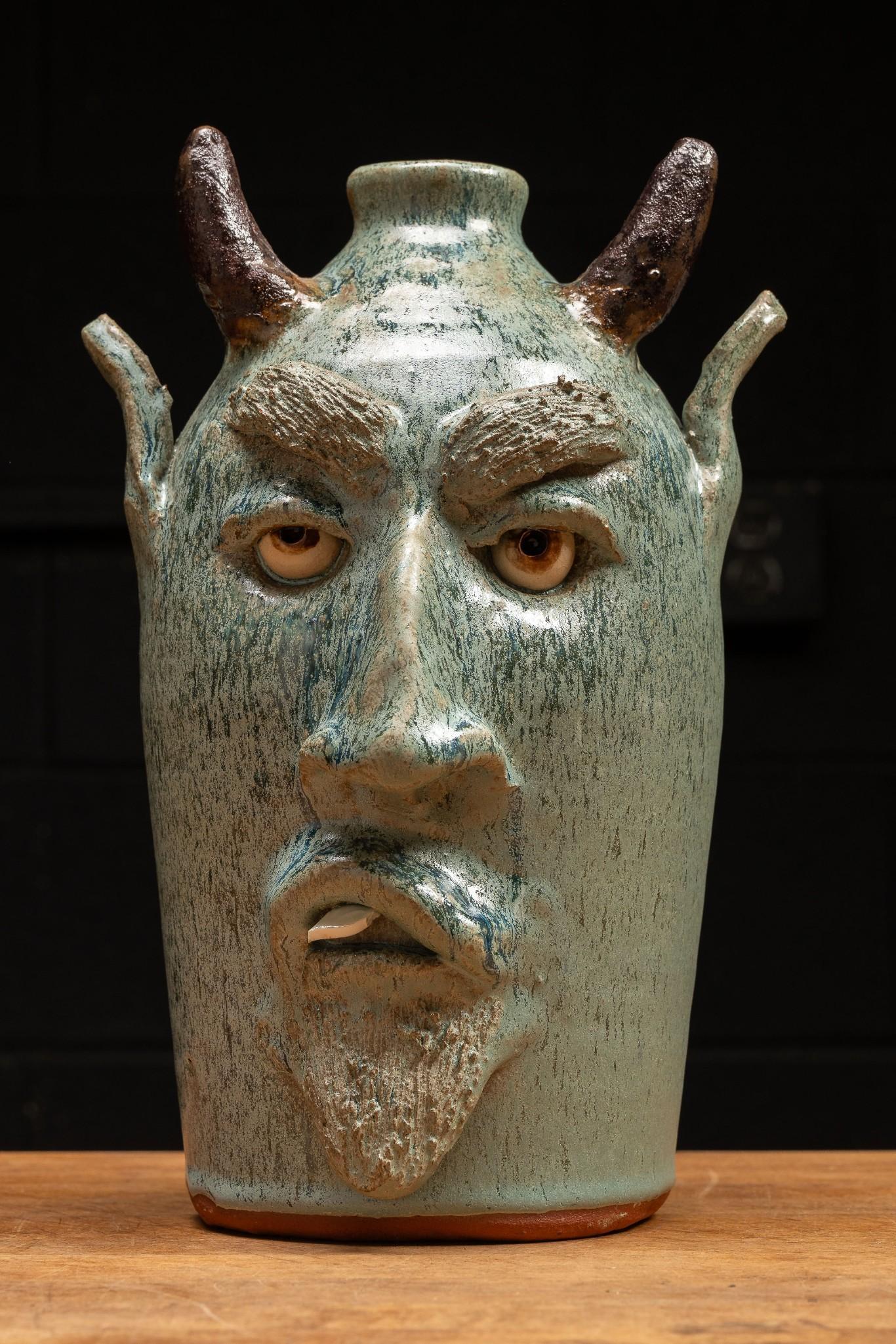 Blue Devil Glazeware Face Jug by Billy Joe Craven