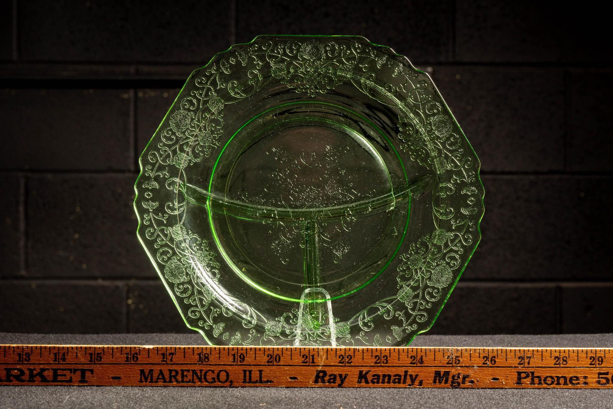 Uranium Cameo Glass Sectioned Dinner Plates - Set of Five