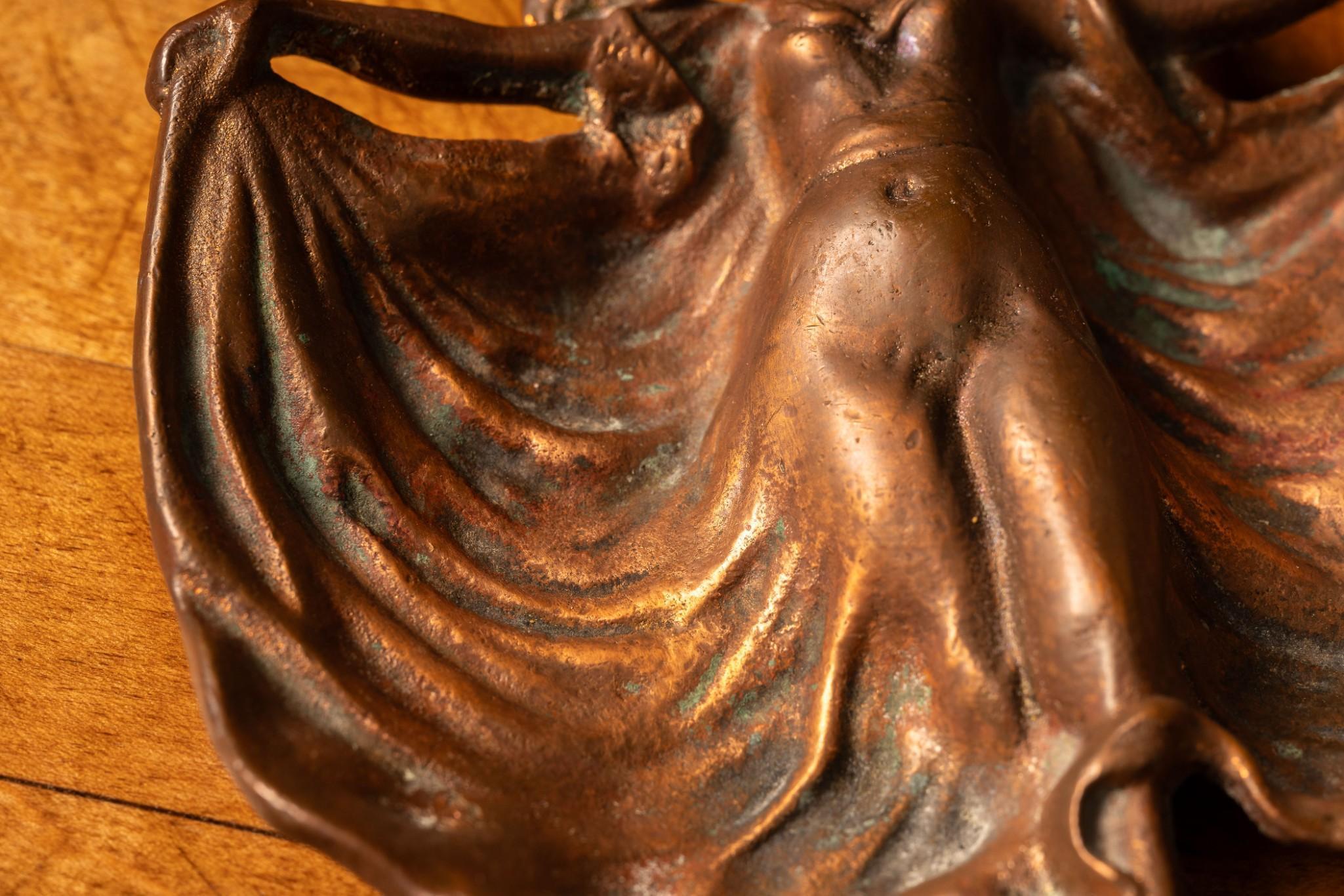 Copper Art Nouveau Figural Masked Woman Ashtray
