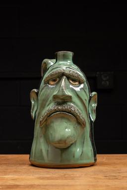 Green Glazeware Face Jug with Mustache by Dal Burtchaell