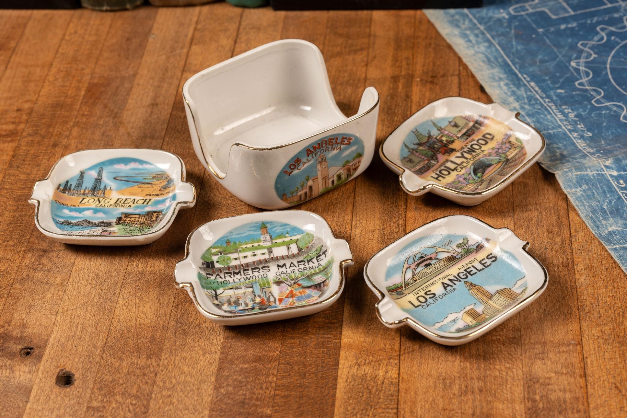 Mid Century California Souvenir Ashtray Set