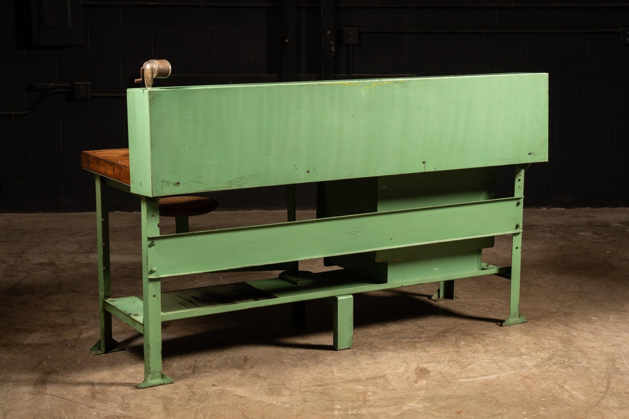 Antique Butcher Block Workbench with Swing Stool