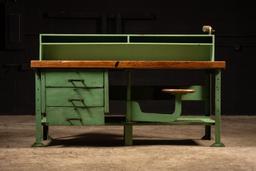 Antique Butcher Block Workbench with Swing Stool