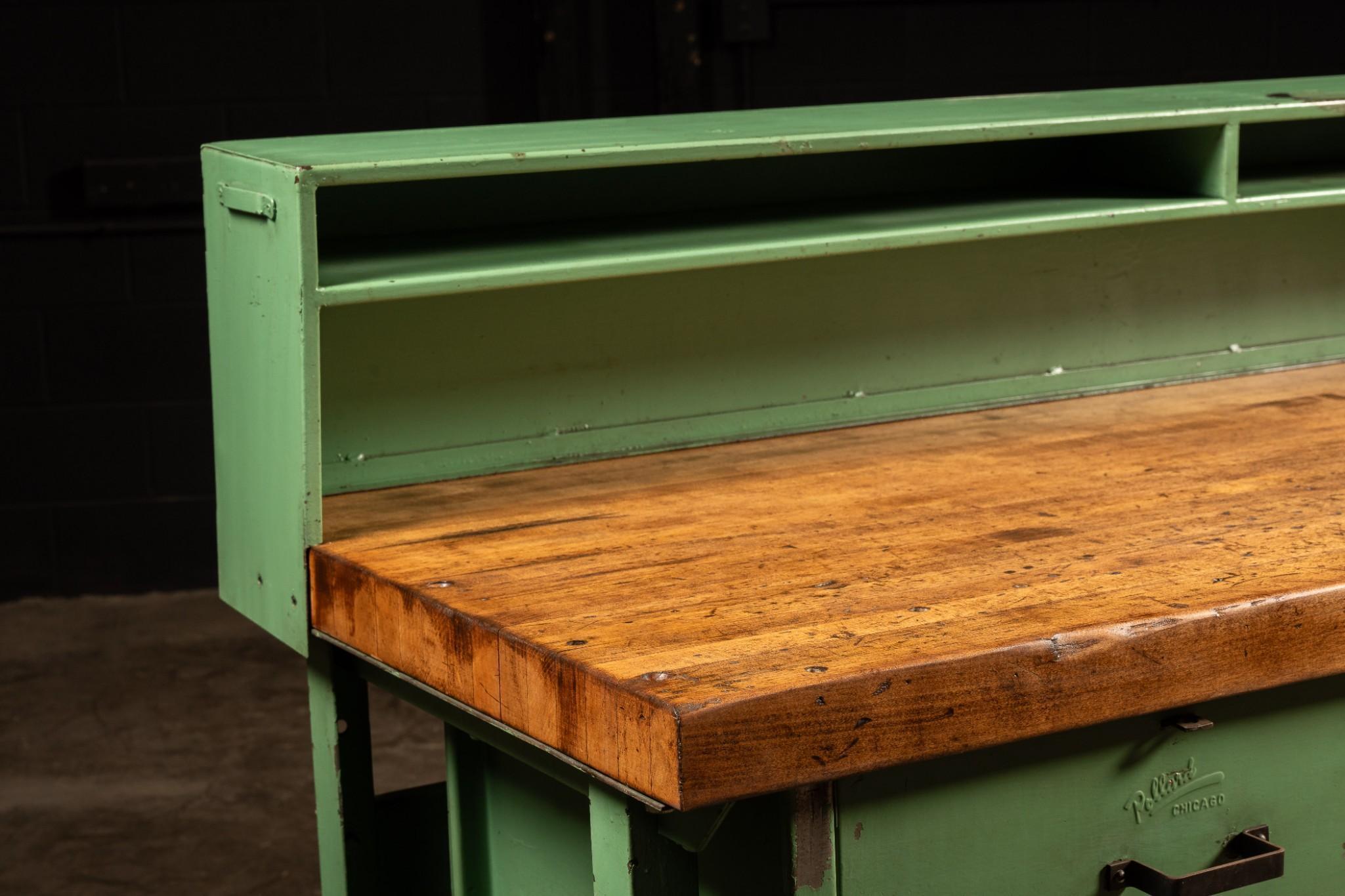 Antique Butcher Block Workbench with Swing Stool