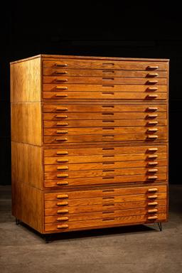 Large Vintage Hamilton Wooden Flat File Cabinet