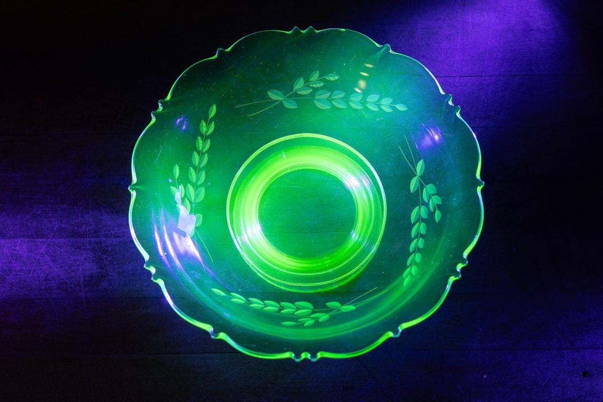 Antique Uranium Glass Fruit Bowl