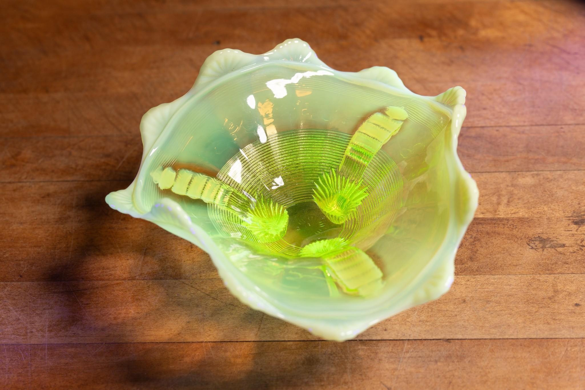 Antique Uranium Glass Pinch Bowl