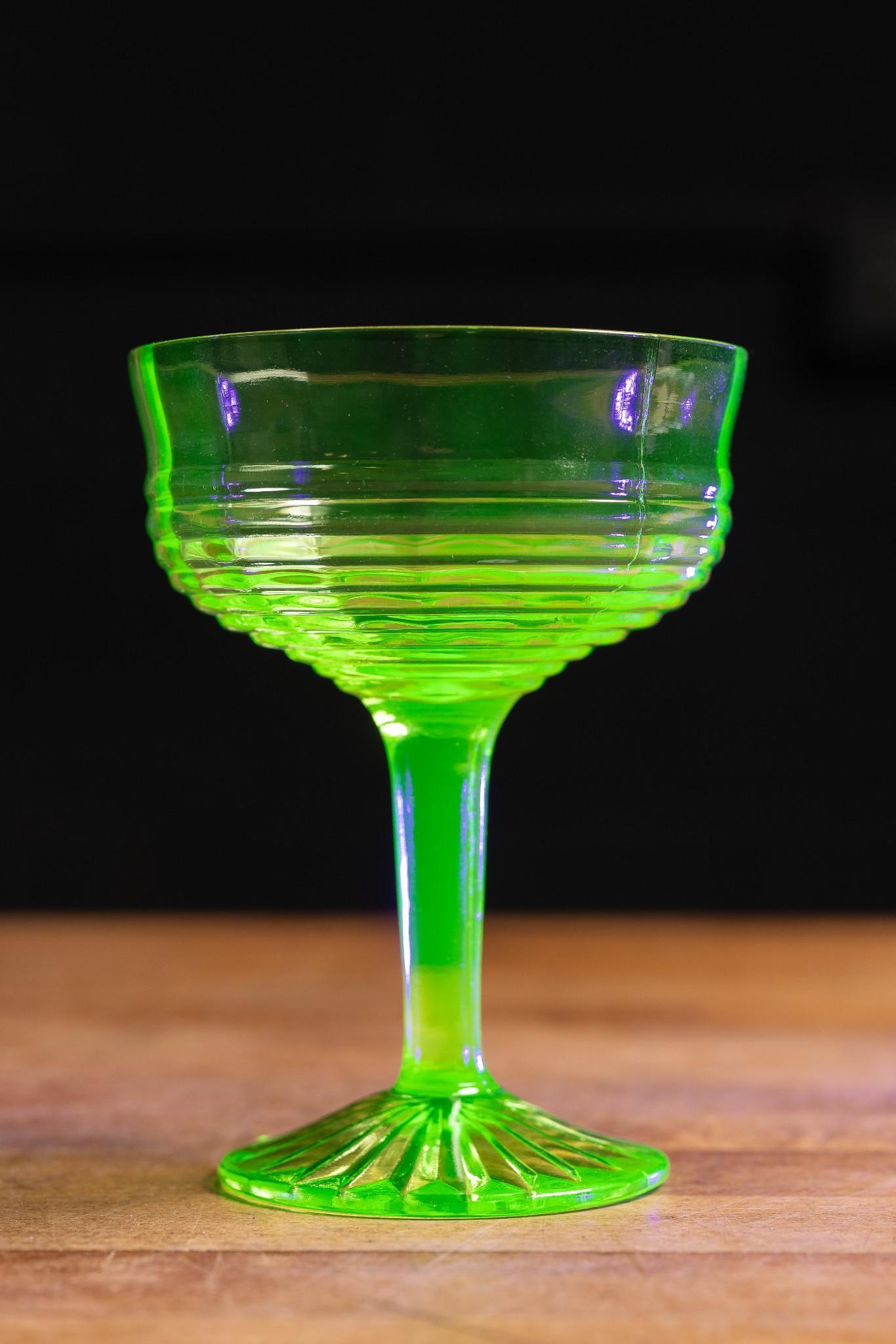 Antique Uranium Glass Ribbed Coupe