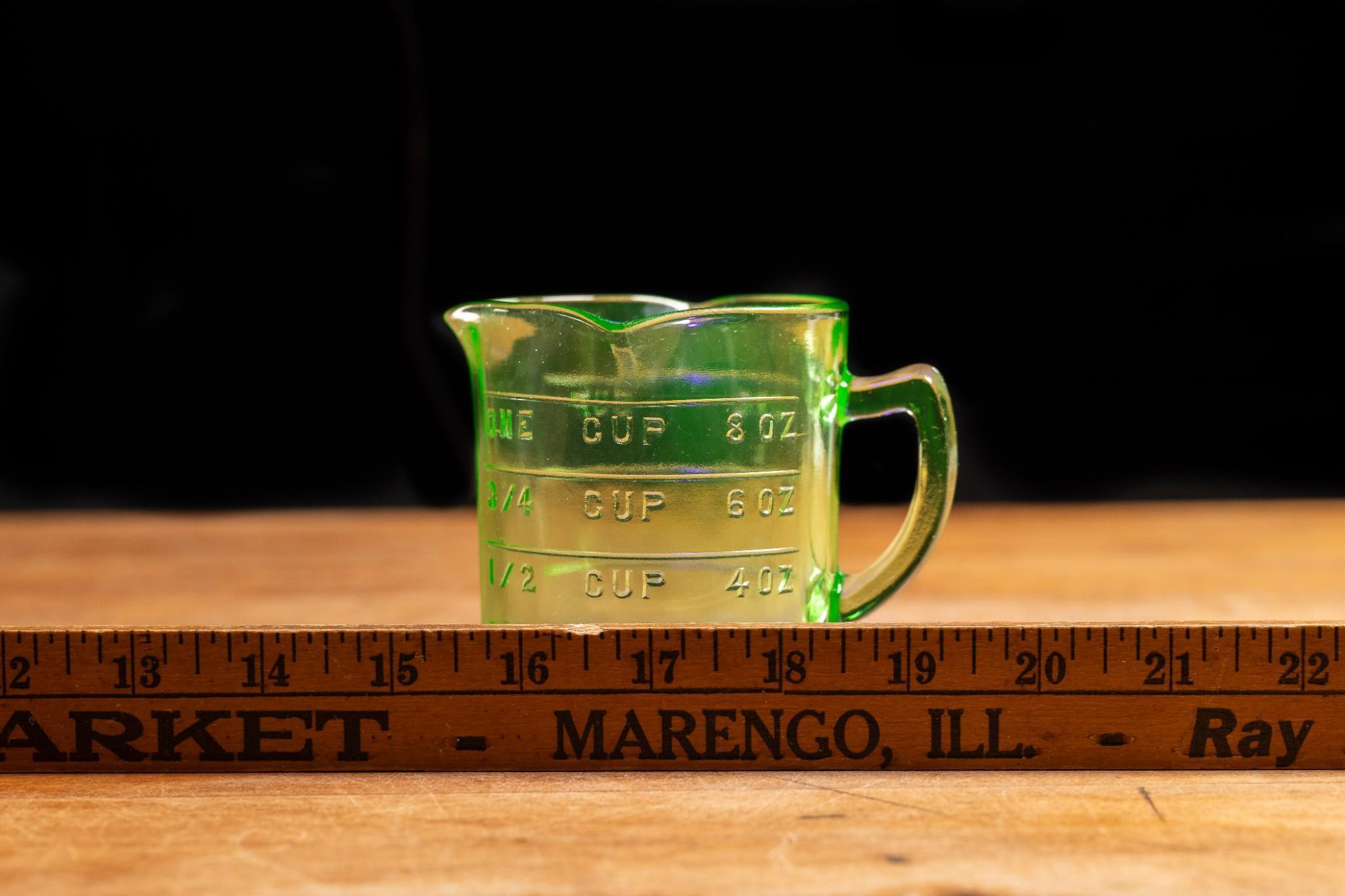 c. 1930 Uranium Glass 3-Way Measuring Cup for Kellogg