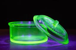 Antique Uranium Glass Round Lidded Dish by Hazel Atlas