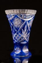 NACHTMANN BOHEMIA CZECH FINE CRYSTAL COBALT BLUE CUT TO CLEAR ROM VASE