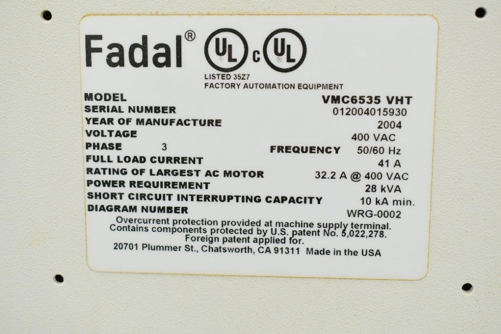 2004 Fadal VMC 6535 VHT, CNC Vertical Machining Center