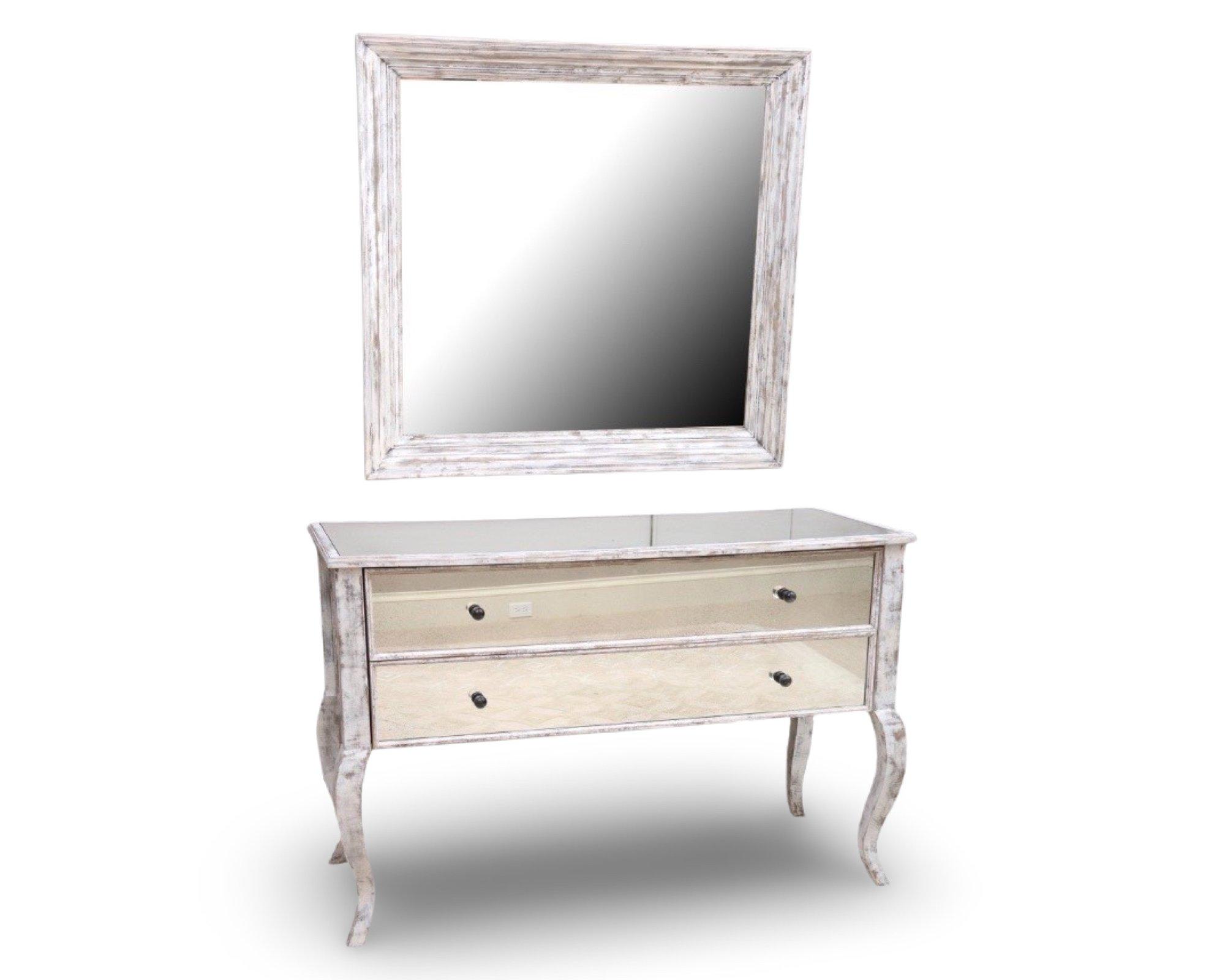 Antiqued Mirrored Swedish Two Drawer Commode And Mirror