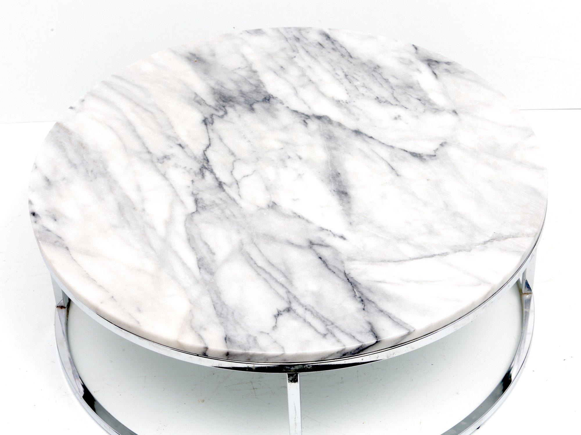 CB2 Round Coffee Table Chrome  Marble