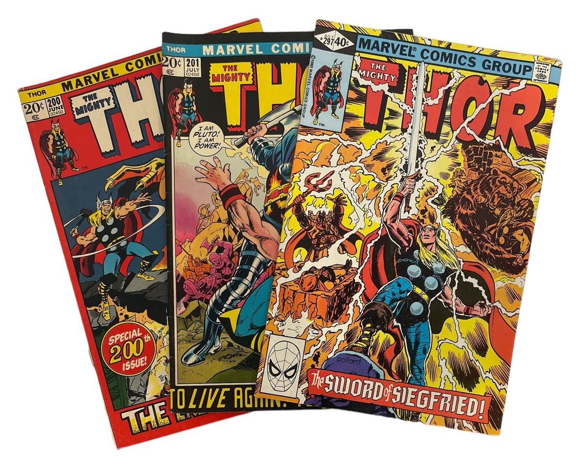 Vintage Marvel Comics - The Mighty Thor Series No.200, 201, and 297