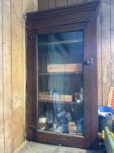 Antique Wooden Cabinet & Contents
