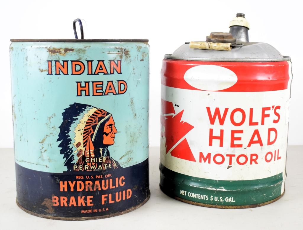 Indian Head & Wolf's Head 5 gallon cans