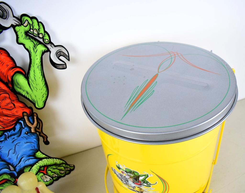 Rat Fink trash can, sign & character