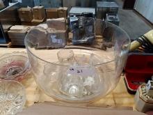 GLASS PUNCH BOWL AND MISC GLASSWARE