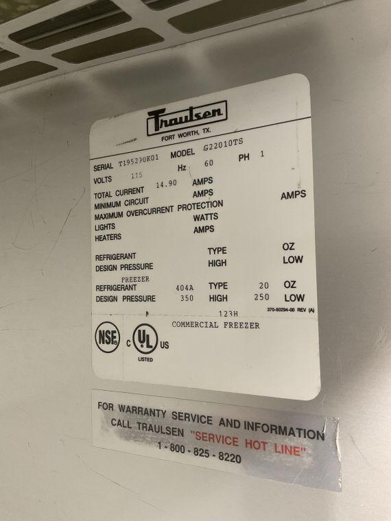 Traulsen 2 Door Freezer, 115v