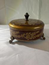 Gilded Floral Lidded Trinket Box with Finial & Claw Feet