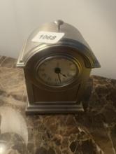 Brushed Pewter-Finish Mantle or Desk Clock with Roman Numeral Dial
