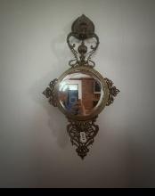 Ornate Convex “Witch’s Eye” Mirror with Cast Brass Frame