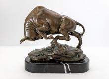 Prosper Lecourtier Raging Bull Sculpture