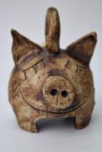 Vintage Clay Pottery Hand Crafted Piggy Bell