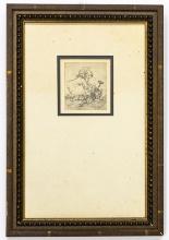 Antique Etching With Frame, Signed "h.r."