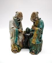 Chinese Pair Of Elders And Mud Figures