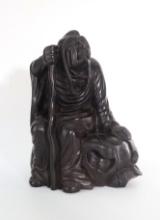 Antique Chinese Carved Sandalwood Figure Of A Sitting Man In A Robe 19th Century
