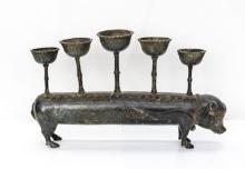 Pig Oil Lamp, Middle Eastern Metal Candelabra