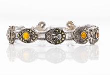 Vintage Sterling Silver Bracelet With Amber Stone
