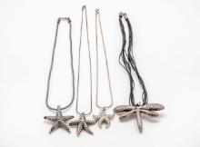 Set Of 4 Sterling Silver Necklaces, Starfish & Dragonfly Design