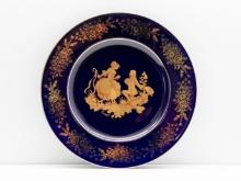 Limoges Castel "curtsying Couple", France, 22k Gold Plated Plate