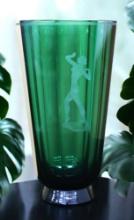 Green Glass Vase With A Woman Silhouette