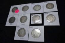 (10) Barber Half Dollars 1899-1909-s